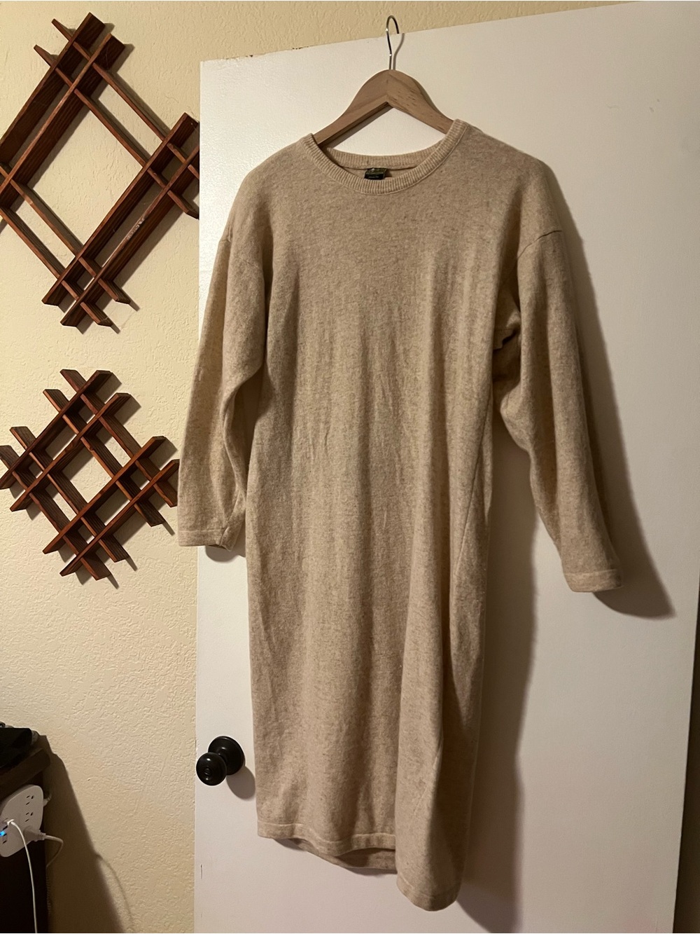 100% Wool Olympia Welna + PA Beige Long Knit Sweater Dress